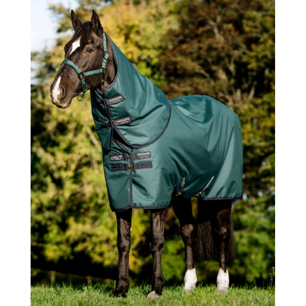 LAUKO GŪNIA HORSEWARE AMIGO RIPSTOP 900D TURNOUT WITH HOOD 0G (Dynasty Green/Navy & Silver)