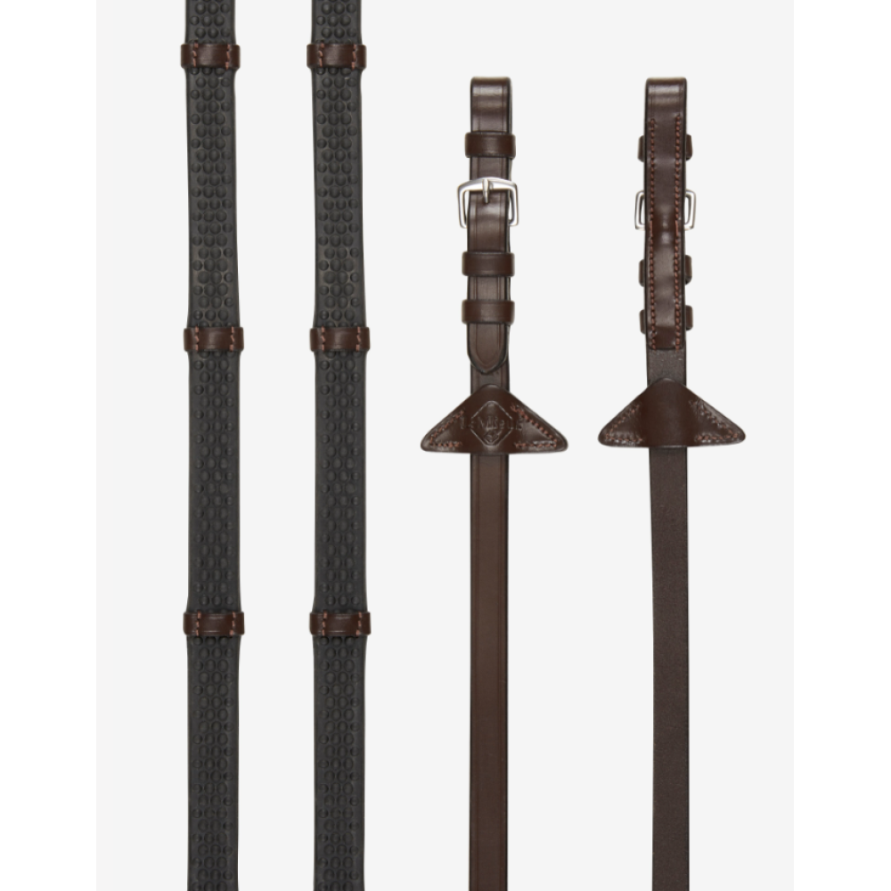 PAVADŽIAI LEMIEUX SOFT RUBBER REINS WITH STOPPERS HAVANA/SILVER