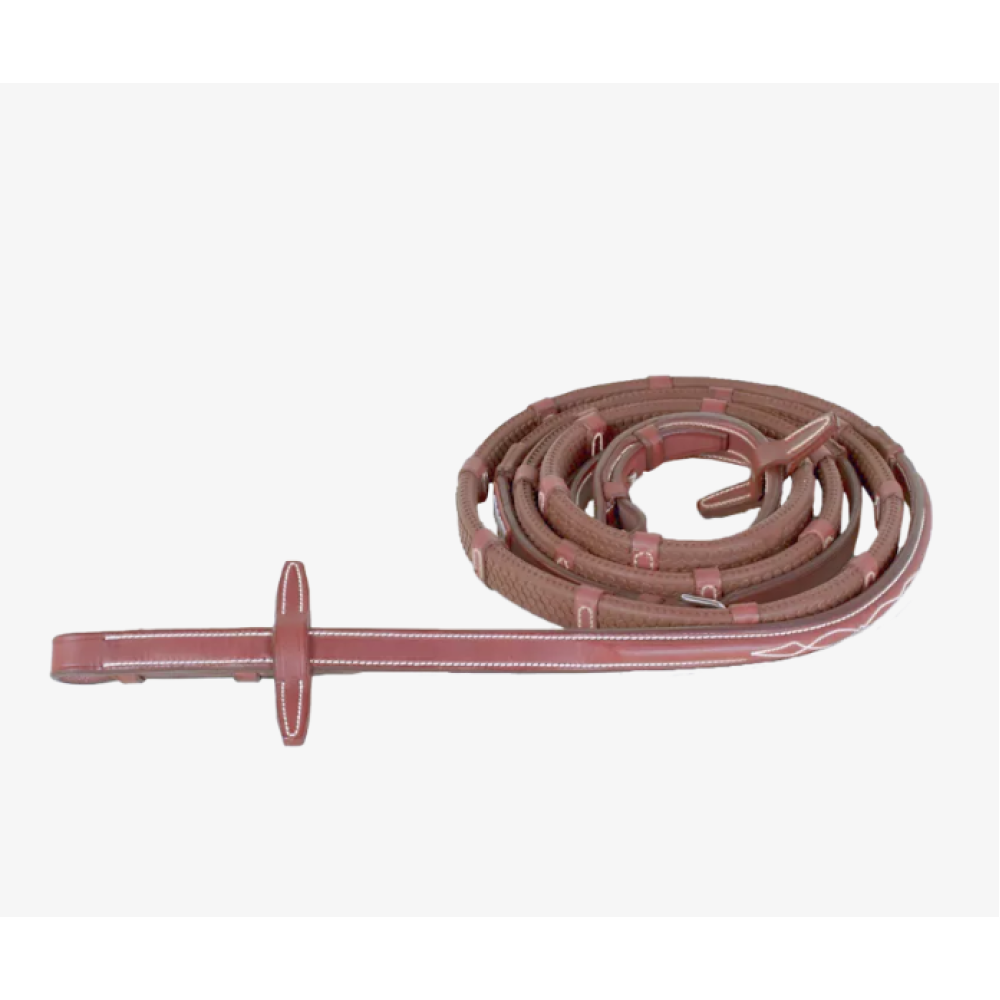 PAVADŽIAI GUMINIAI CWD RAISED RUBBER REINS WITH STOPPERS AND FANCY STICHING (Ruda) 