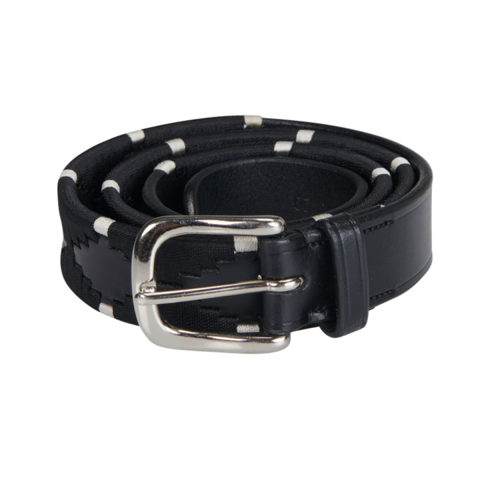 DIRŽAS EQUESTRO LEATHER BELT WITH BLACK AND WHITE EMBROIDERY  