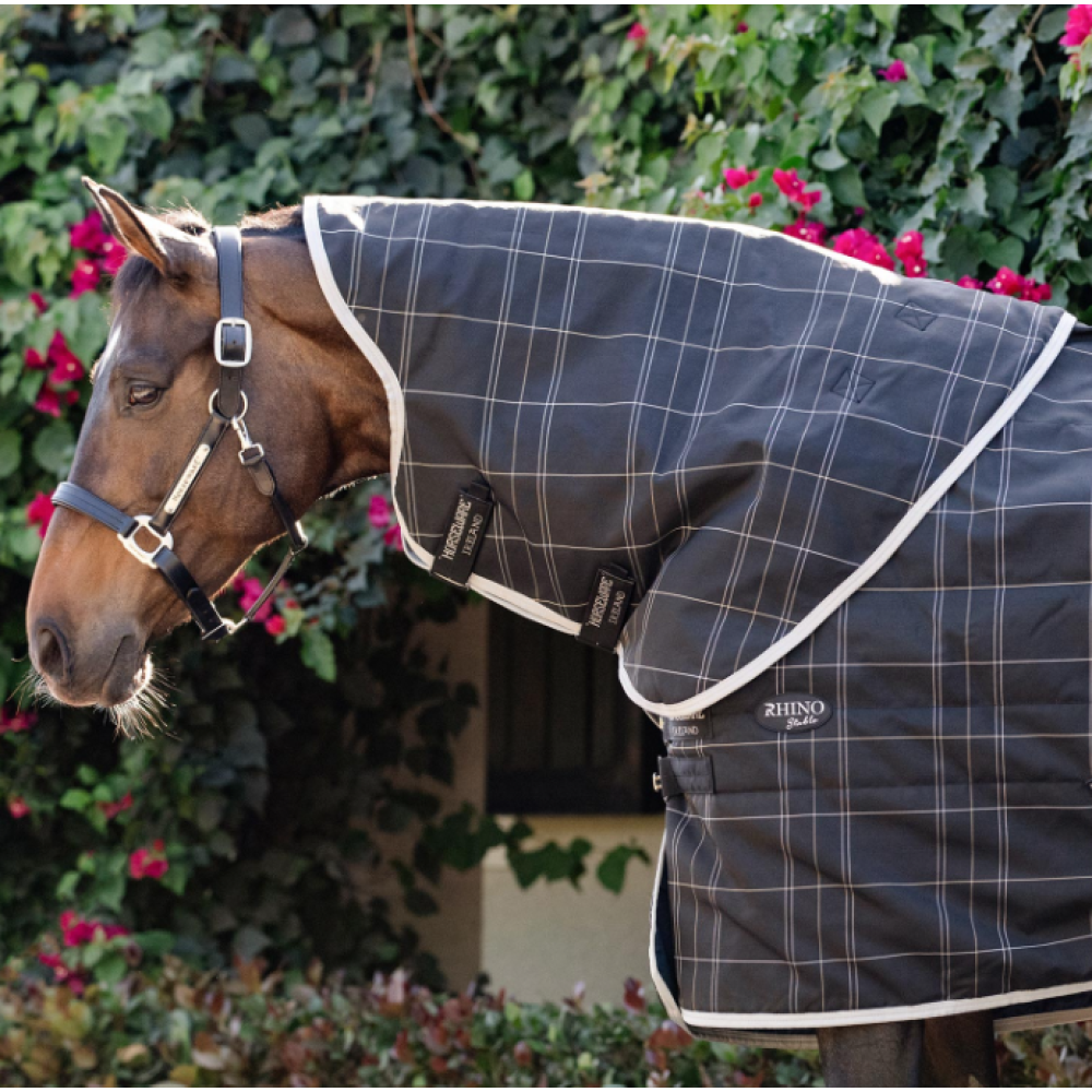 KAKLAS GŪNIAI HORSEWARE RHINO STABLE HOOD 200G (Black/Grey & White Check & Gray)